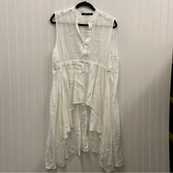 ZARA White Linen Asymmetric Ruffle Low Tunic Sz M - Picture 3 of 9